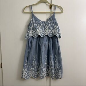 Charlotte Russe Blue and White Embroidered Dress